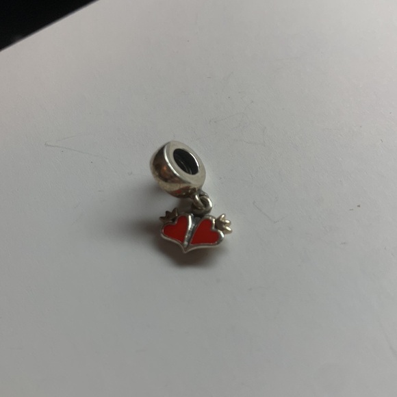 Pandora Charm - Retired Red Enamel Hearts with Crowns, 925 Silver & 14K Gold - Picture 2 of 4
